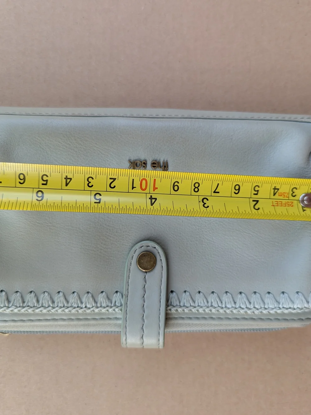 The Sak Iris Leather Large Smartphone Crossbody Wallet Sage Gray Wristlet Bag